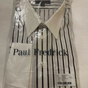 Paul Fredrick Men's Striped Dress Shirt - White and Black
